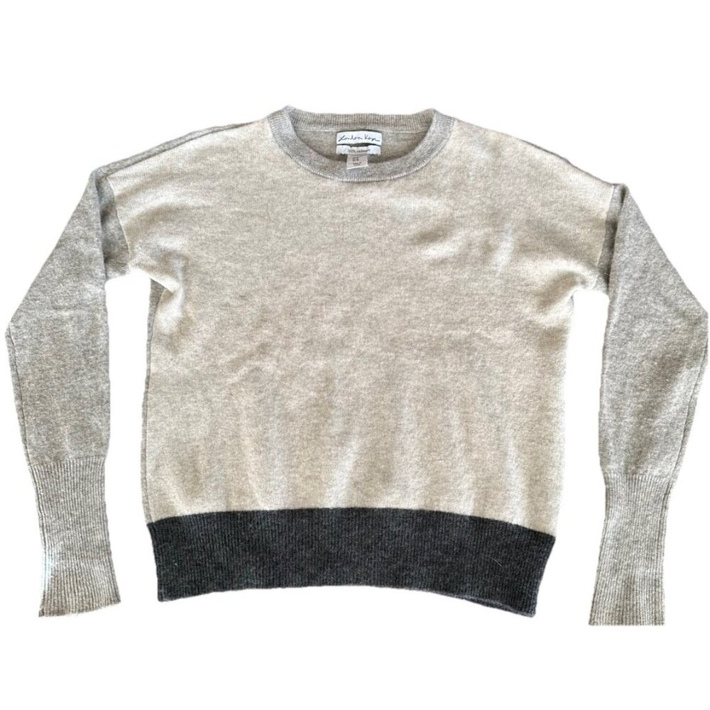 London Kaye Womens Sweater Med 100% Cashmere Gray Pullover Quiet Luxury